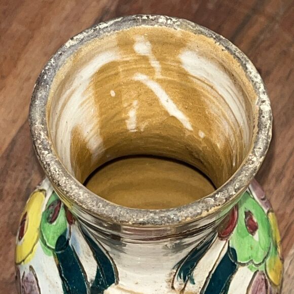 VTG Italian Sgraffito Vase Hand Painted Floral Colorful Signed G.T. Numbered - Picture 6 of 7